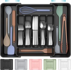 Extra Large Expandable Silverware Organizer, BPA-Free Food-Safe Cutlery Flatware Organizer, Kitchen Utensil Drawer Organizer (Material: Plastic)