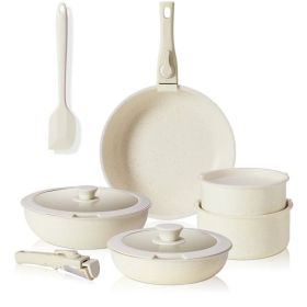 12 POTS and pans set, non-stick kitchen cookware set (Option: White)